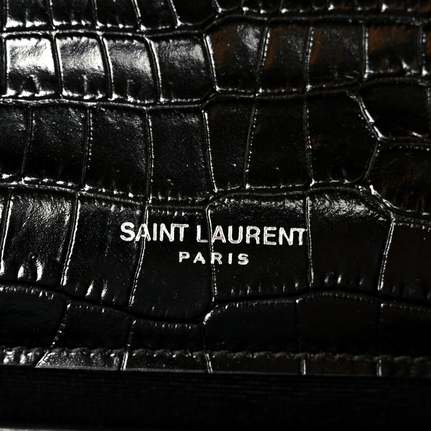 Saint Laurent Calfskin Crocodile Embossed Small Classic Monogram Kate Tassel Satchel Black 6 of 12