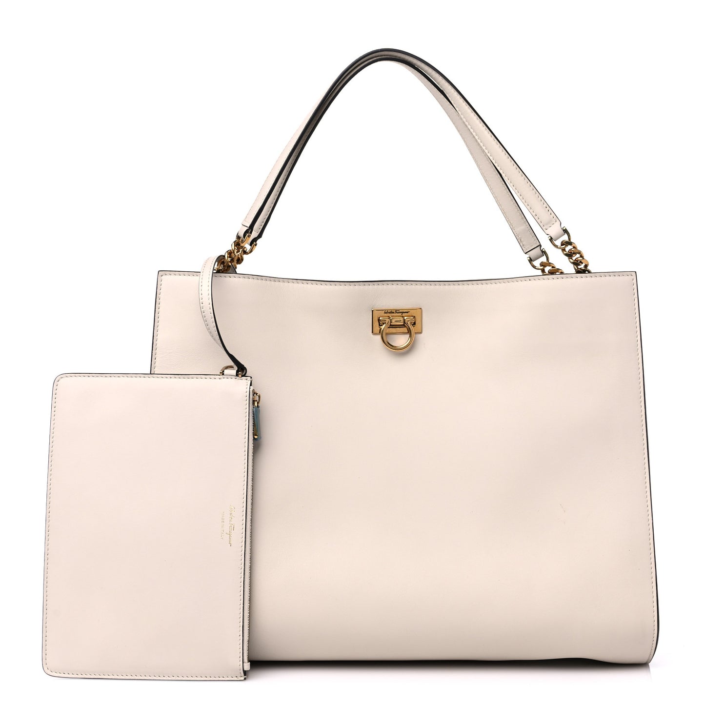 Calfskin Gancini Trifolio Tote Bag Beige