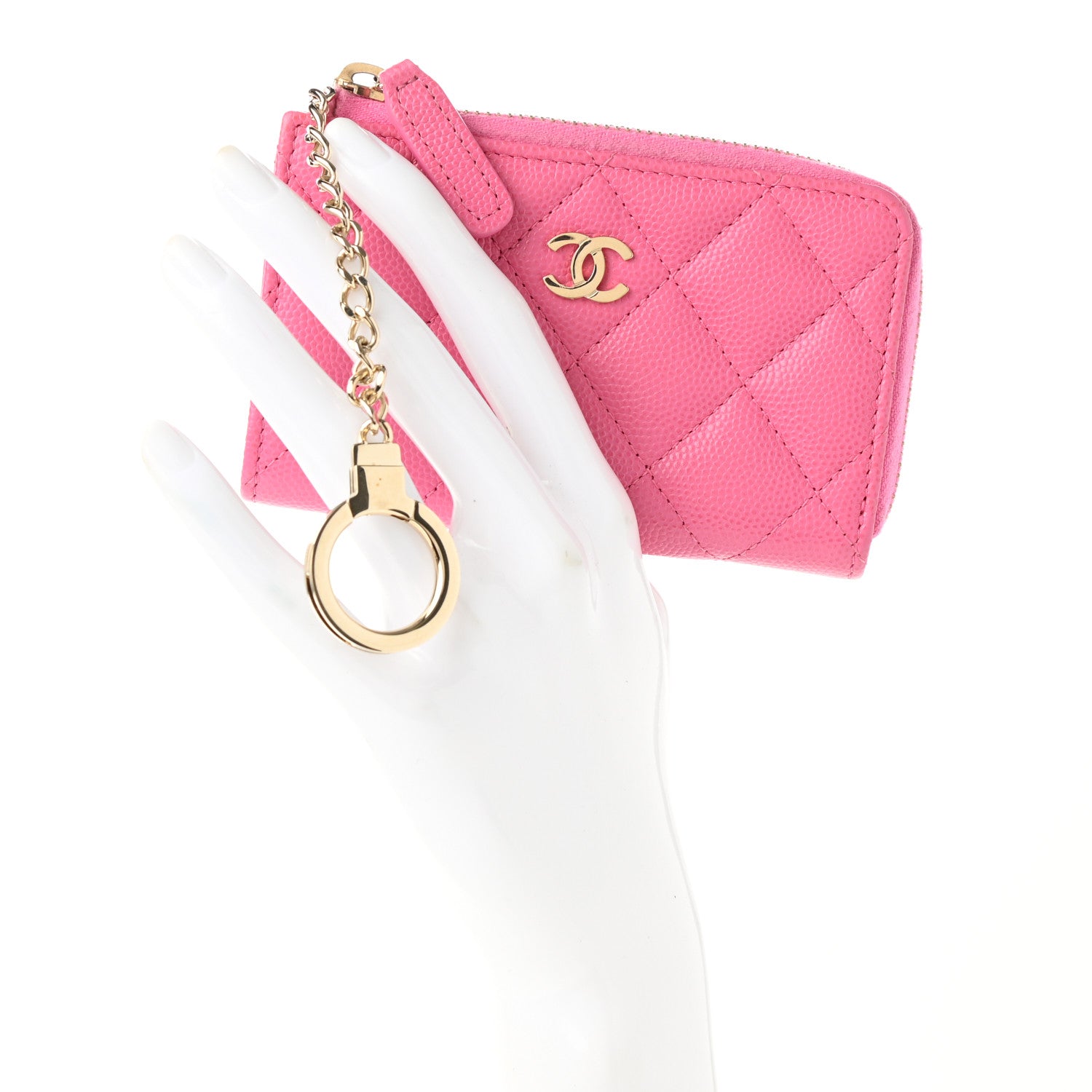 Chanel Caviar Quilted Zipped Key Holder Case Pink 2 of 8