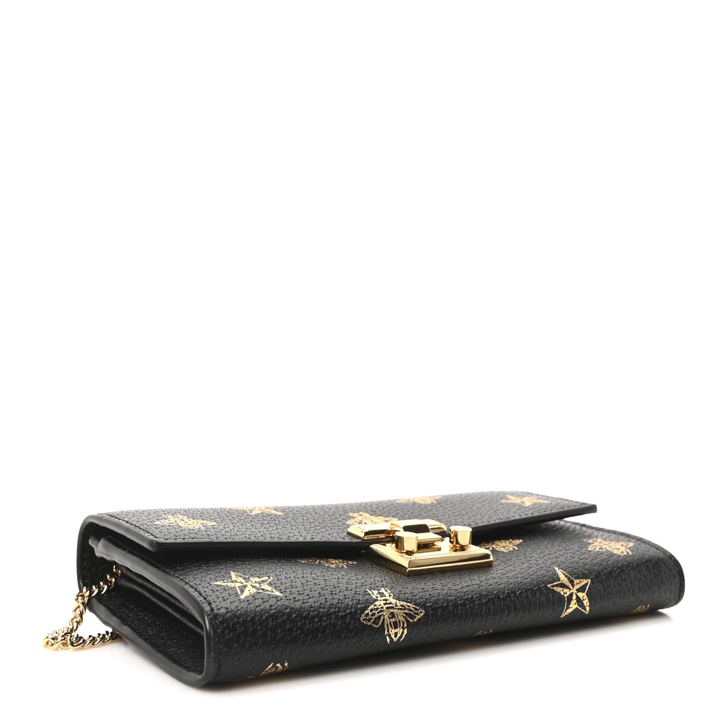 Grained Calfskin Bee Star Continental Chain Wallet Black