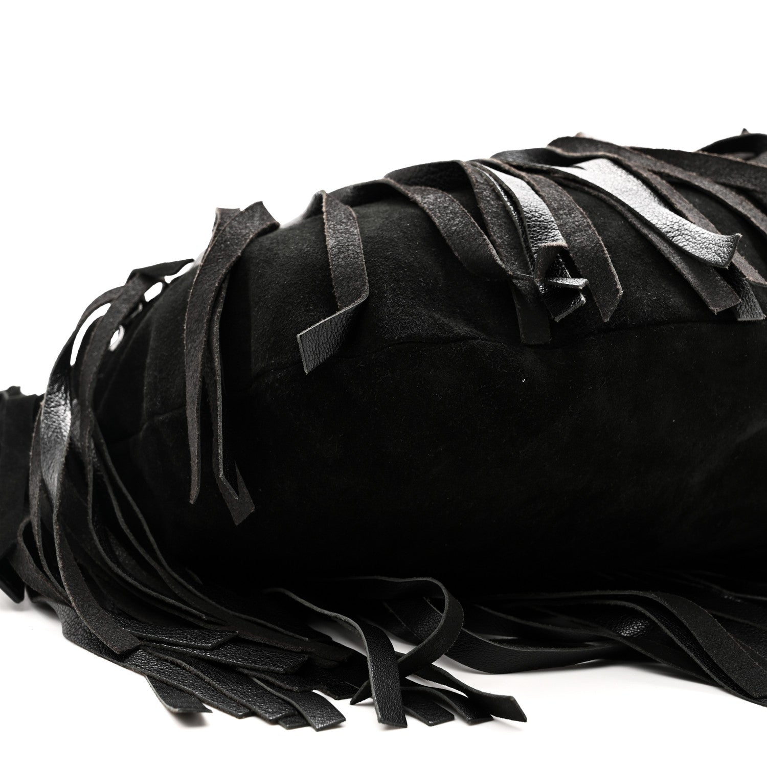 Saint Laurent Suede Calfskin Fringe Buffalo Horn Mombasa Hobo Black 9 of 11