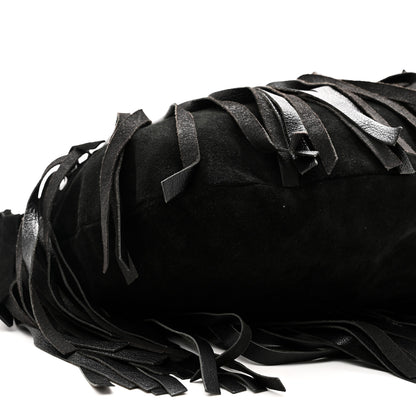 Saint Laurent Suede Calfskin Fringe Buffalo Horn Mombasa Hobo Black 9 of 11