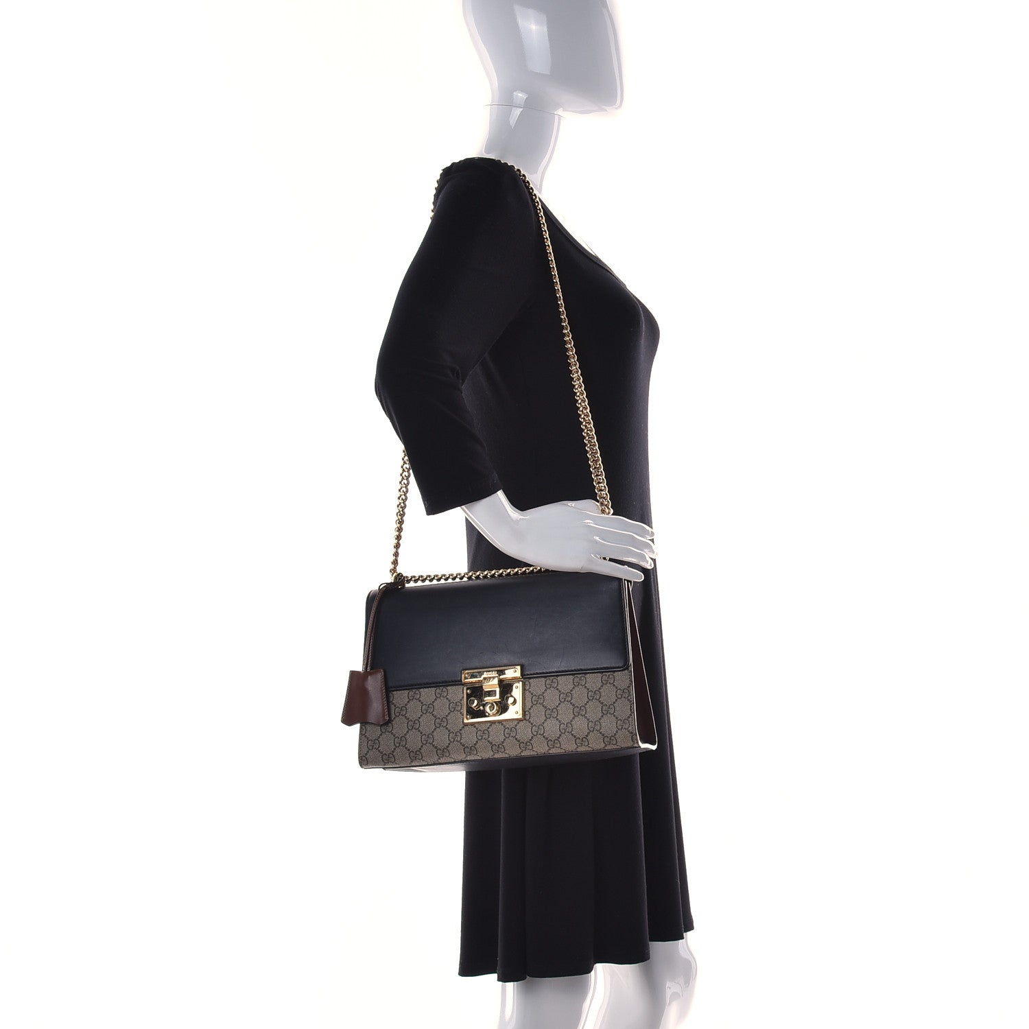 Gucci GG Supreme Monogram Calfskin Medium Padlock Shoulder Bag Beige Black Cuir 3 of 10