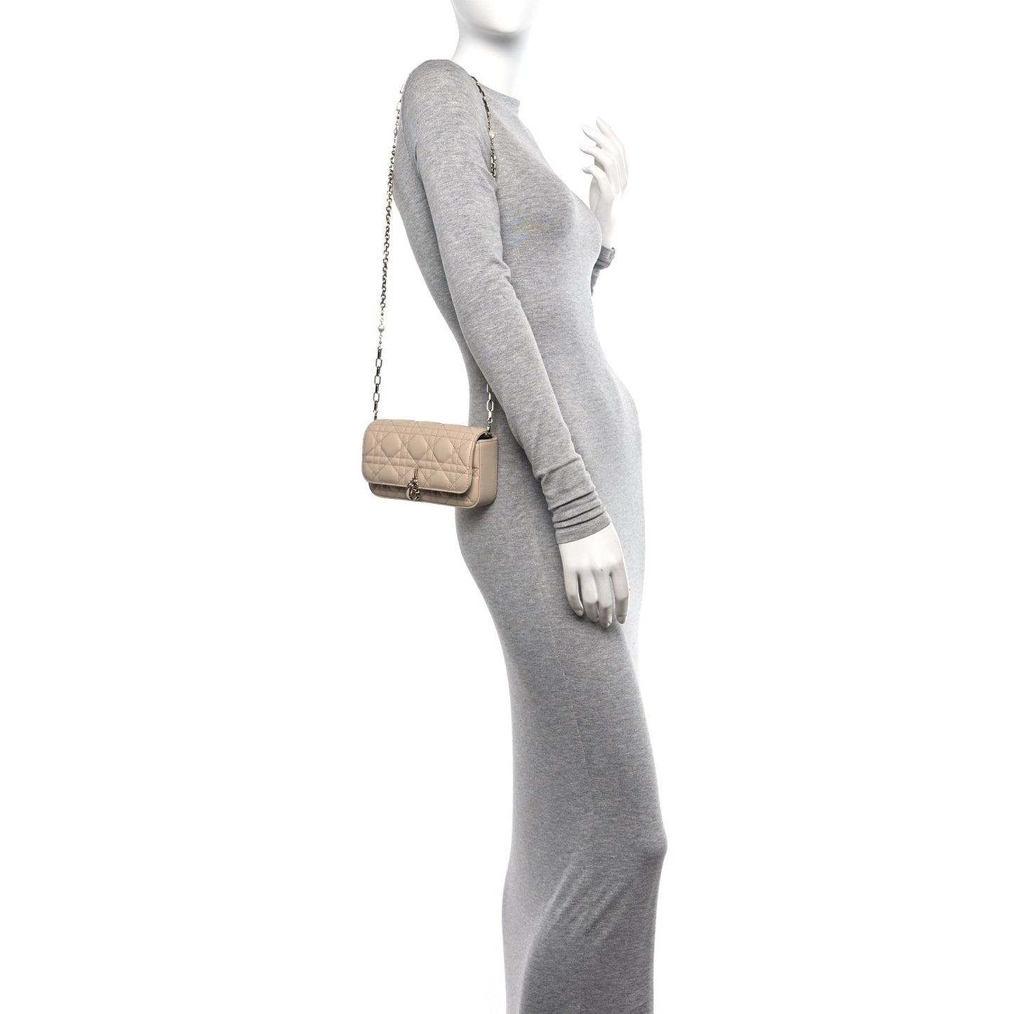 Lambskin Cannage Dior Talk Phone Pouch Powder Beige