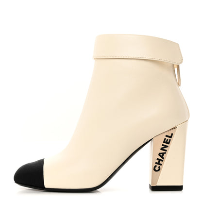 Chanel Lambskin Grosgrain Triangle & Collar 90 Ankle Boots 36 Ivory Black 1 of 9