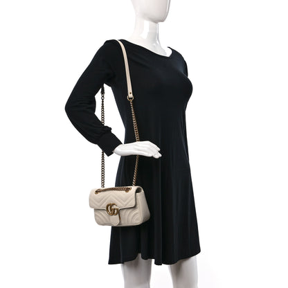 Gucci Calfskin Matelasse Mini GG Marmont Shoulder Bag White 2 of 9