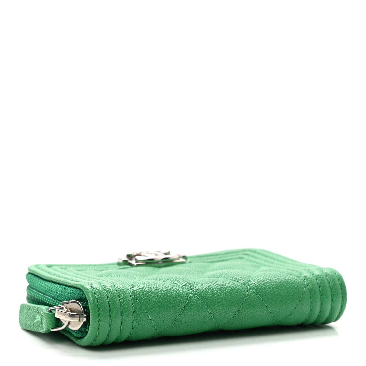 Chanel Caviar Quilted Boy Zip Around Coin Purse Wallet Green 4 of 7