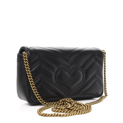 Gucci Calfskin Matelasse Super Mini GG Marmont Shoulder Bag Black 2 of 9