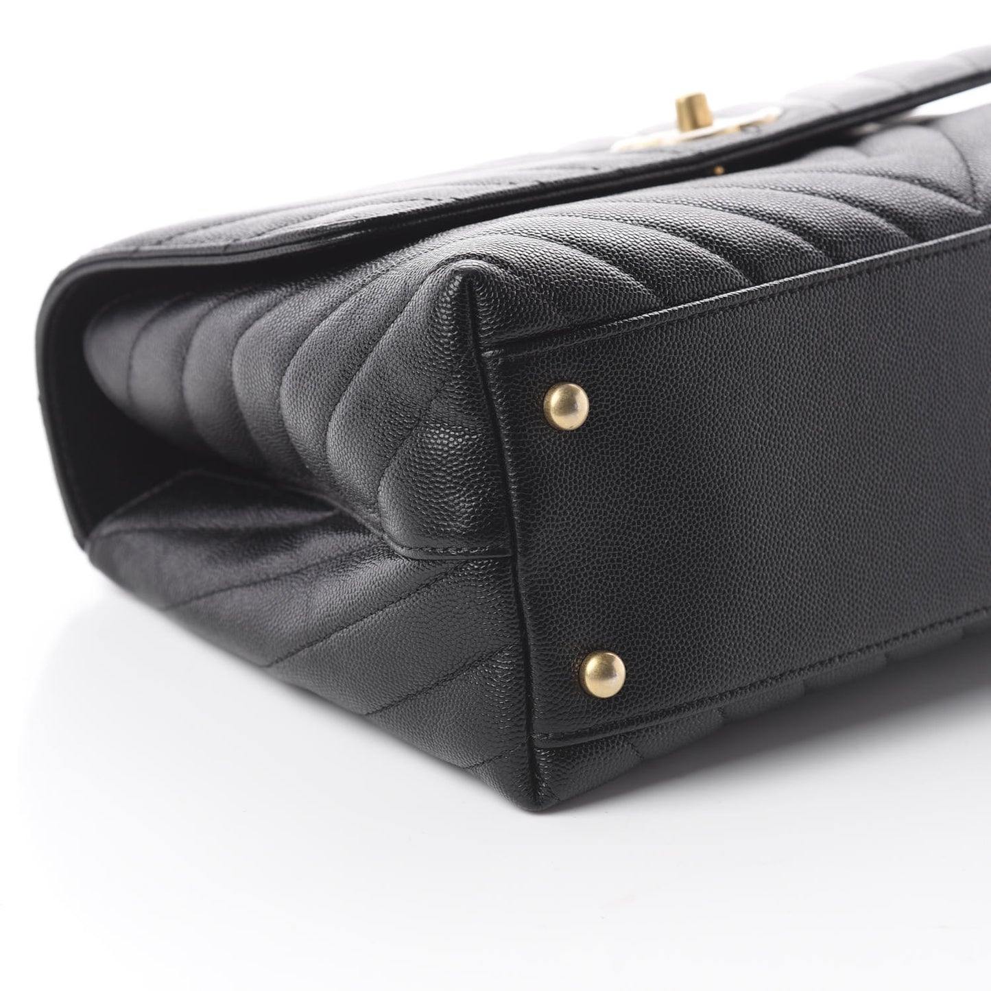 Caviar Chevron Quilted Small Coco Handle Flap Black