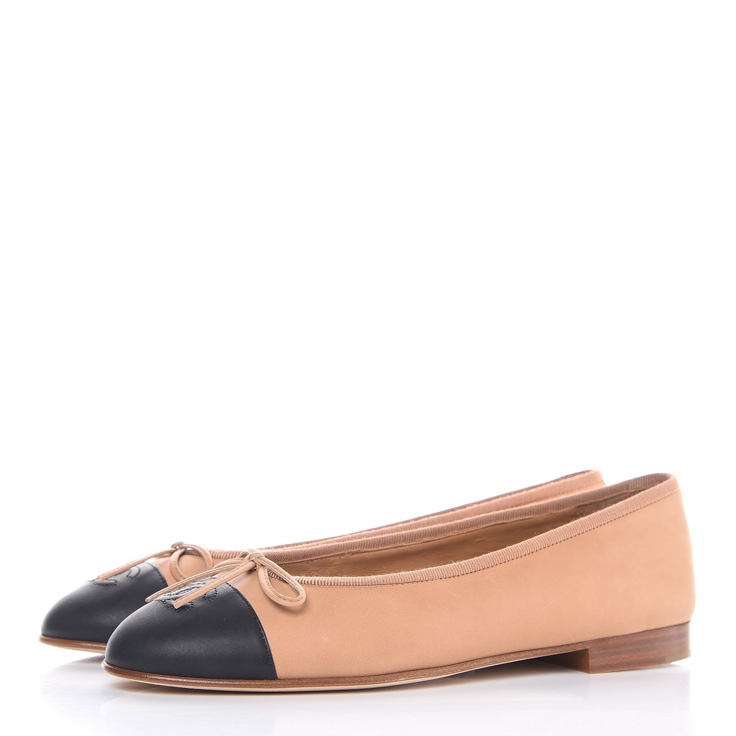 Chanel Lambskin Cap Toe Ballerina Flats 38.5 Beige Black 3 of 10