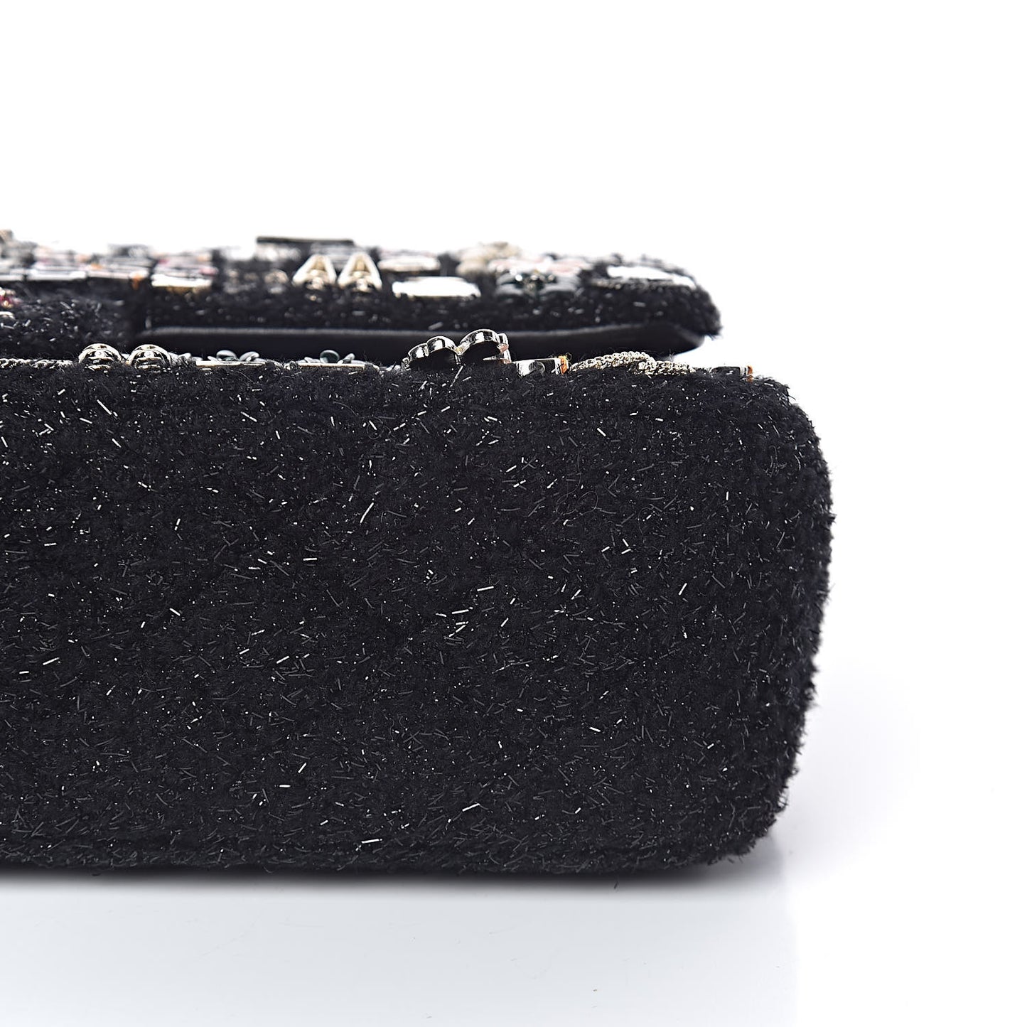 Tweed Lambskin Charms Embroidered Medium Double Flap Black