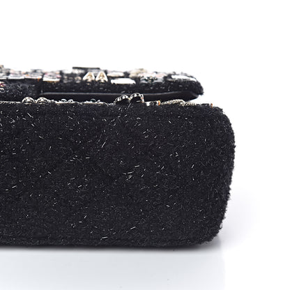 Chanel Tweed Lambskin Charms Embroidered Medium Double Flap Black 11 of 19
