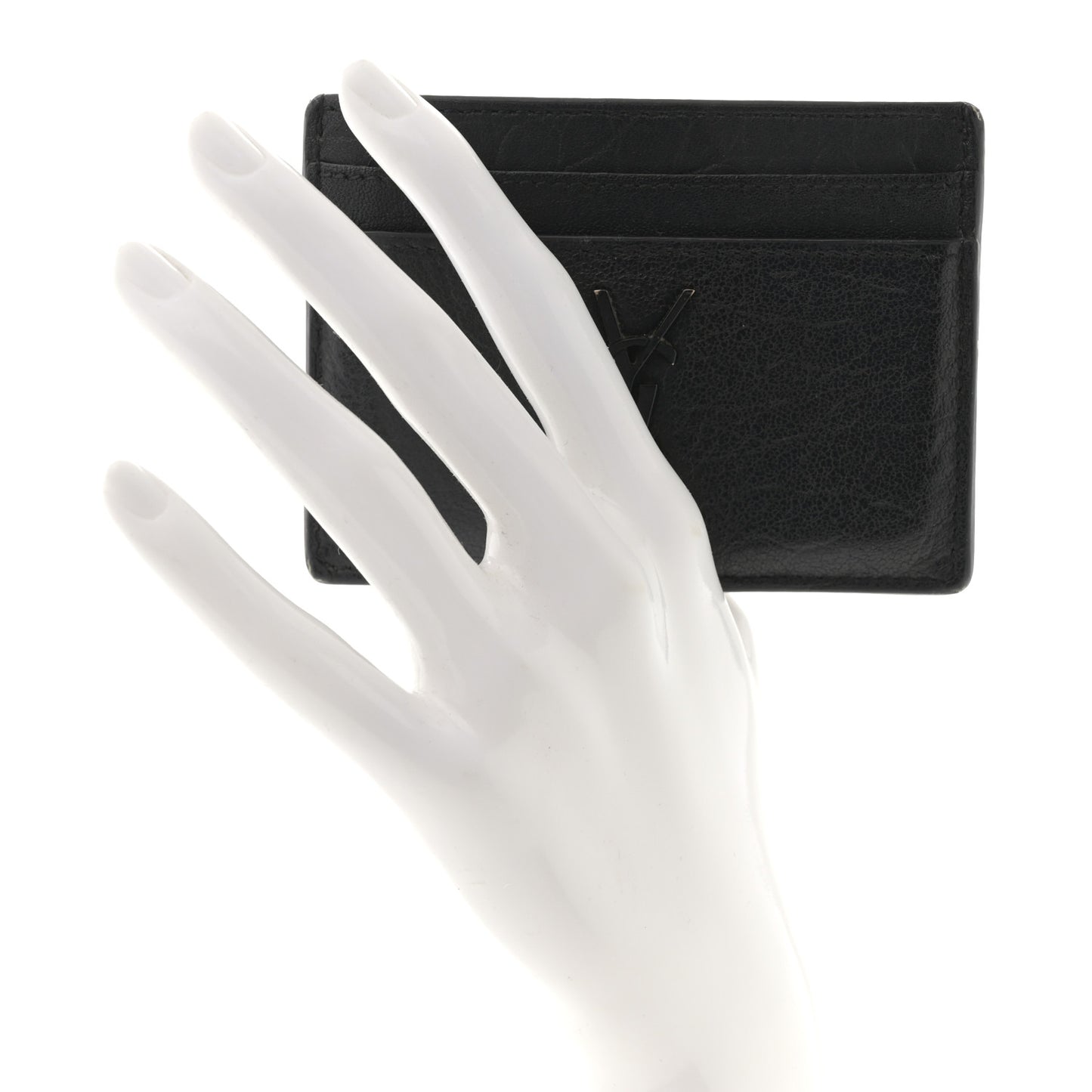 Calfskin Crocodile Embossed Monogram Credit Card Case Black