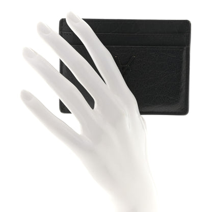 Saint Laurent Calfskin Crocodile Embossed Monogram Credit Card Case Black 2 of 8