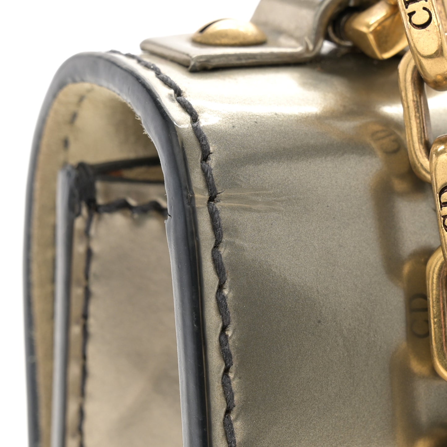 Metallic Calfskin J'Adior Mini Chain Flap Bag Silver