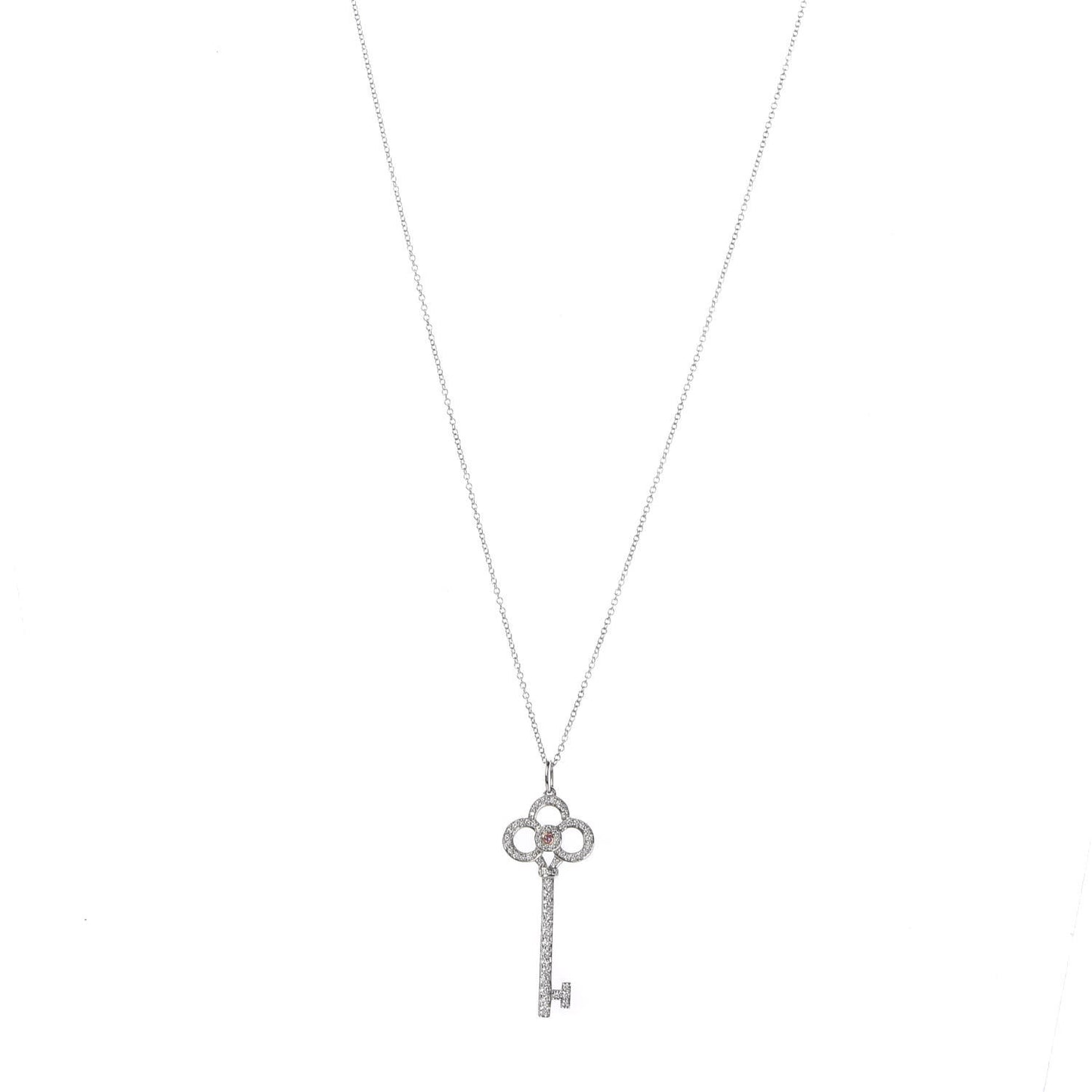 Platinum 18K Rose White Gold Fancy Pink Diamond Crown Key Pendant Necklace