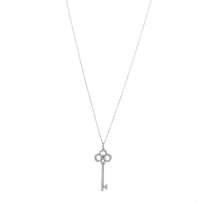 Tiffany Platinum 18K Rose White Gold Fancy Pink Diamond Crown Key Pendant Necklace 1 of 9
