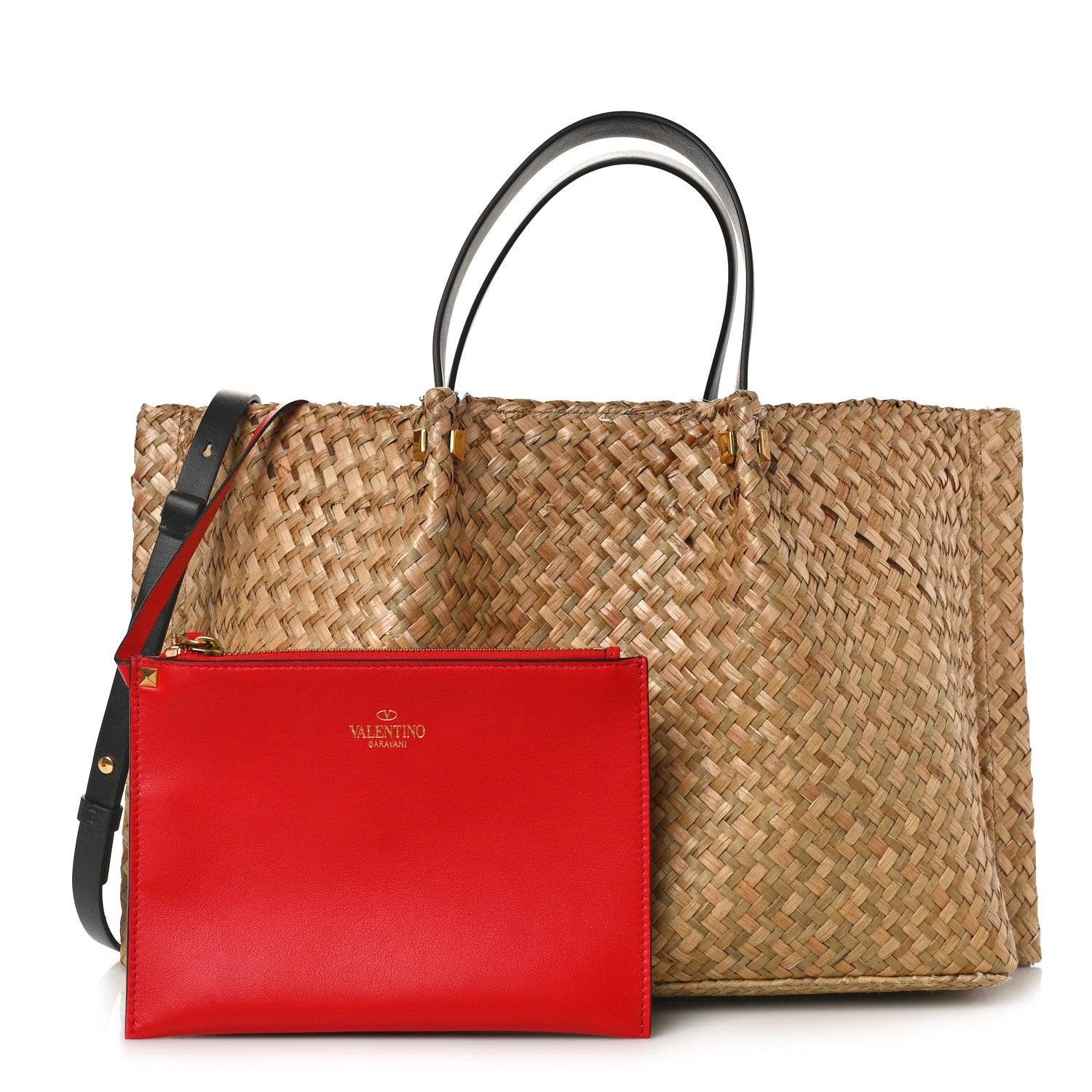 Valentino Garavani Raffia Medium Vlogo Escape Shopper Natural Black Rouge 1 of 10