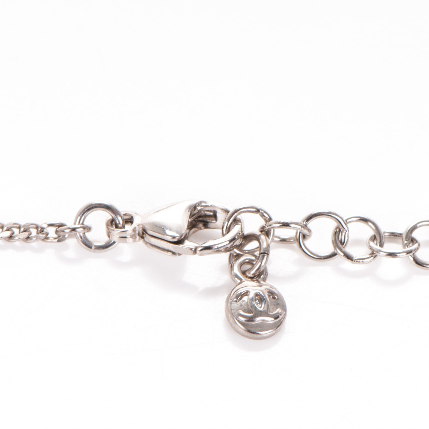 Chanel Crystal CC Pendant Necklace Silver 3 of 3
