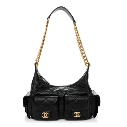 Chanel Shiny Lambskin Quilted Trendy Pockets Hobo Black 1 of 11