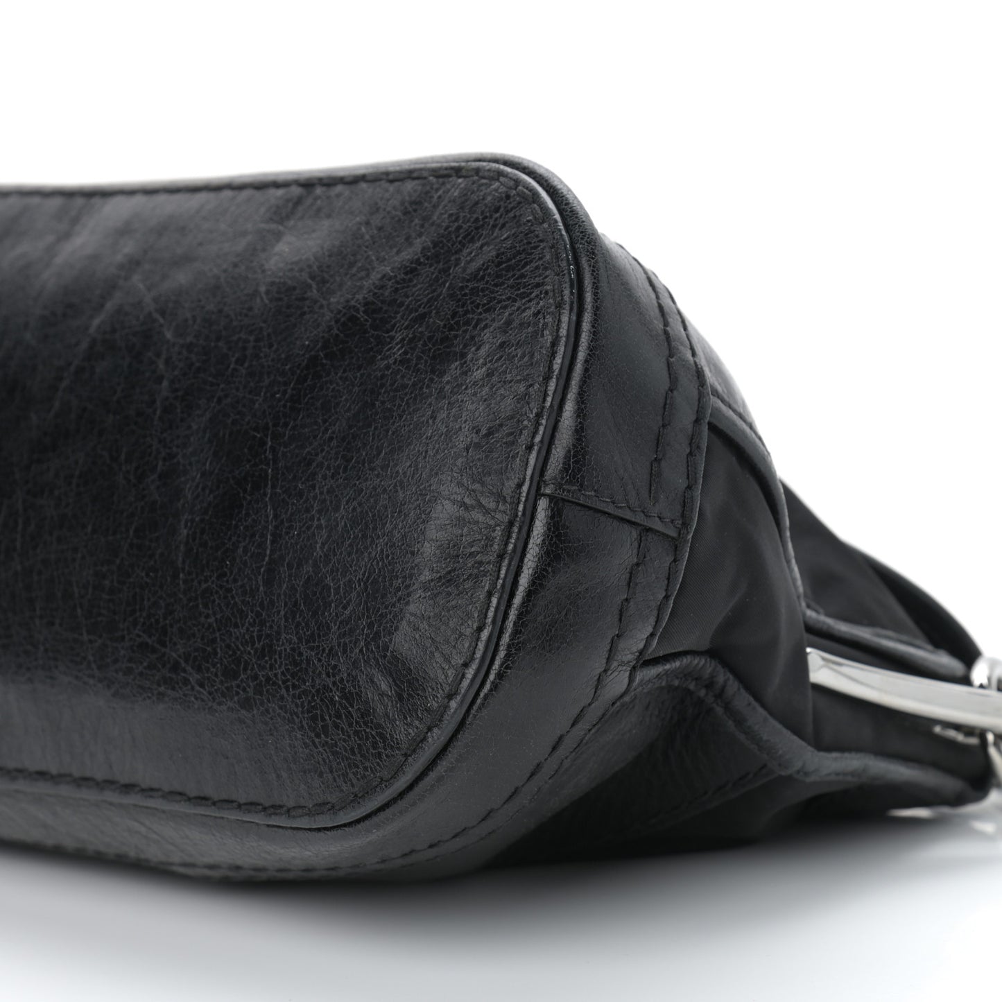 Calfskin Tessuto Nylon Shoulder Bag Black