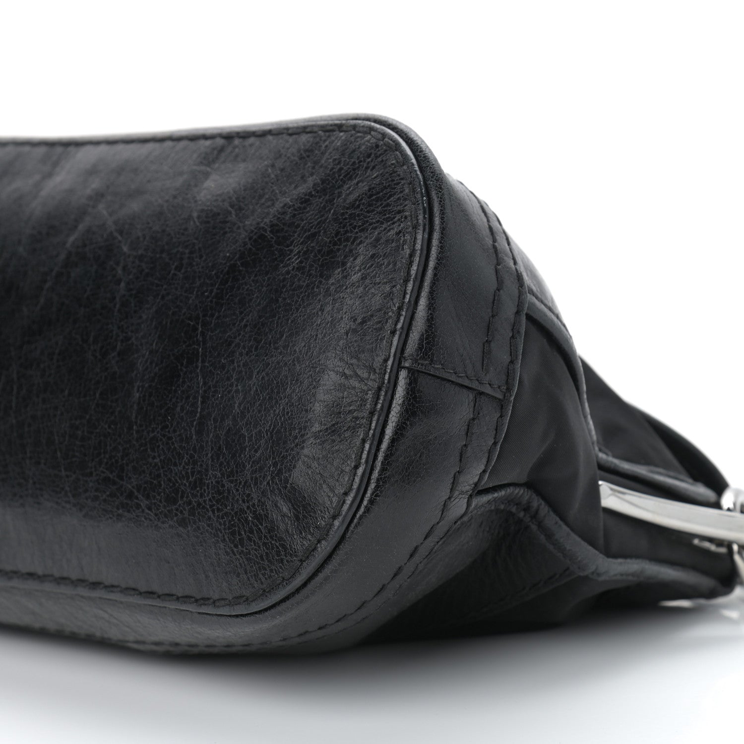 Prada Calfskin Tessuto Nylon Shoulder Bag Black 10 of 11