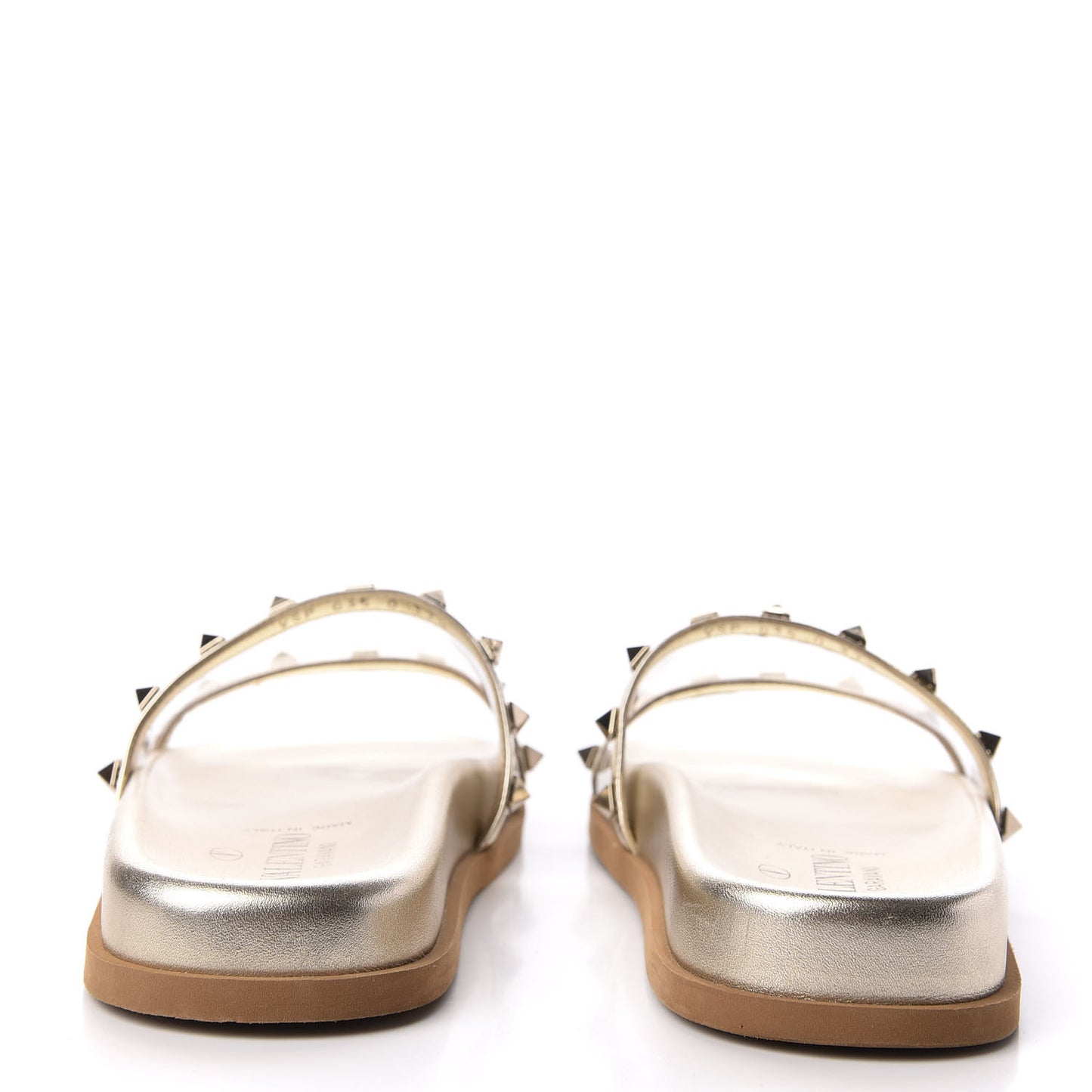 PVC Metallic Nappa Rockstud Moonwalk Flat Slide Sandals 37.5 Platino Transparent