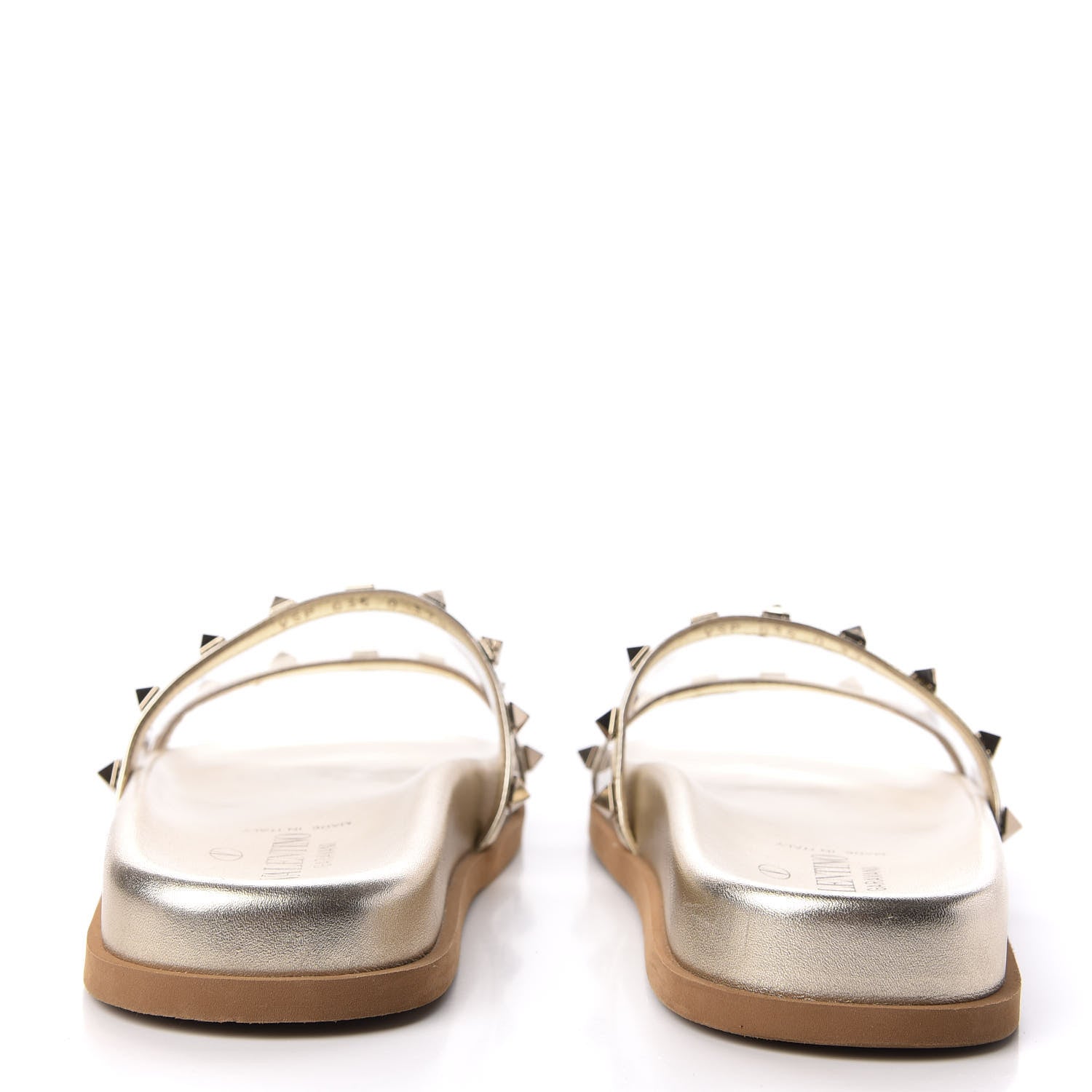 Valentino Garavani PVC Metallic Nappa Rockstud Moonwalk Flat Slide Sandals 37.5 Platino Transparent 6 of 10