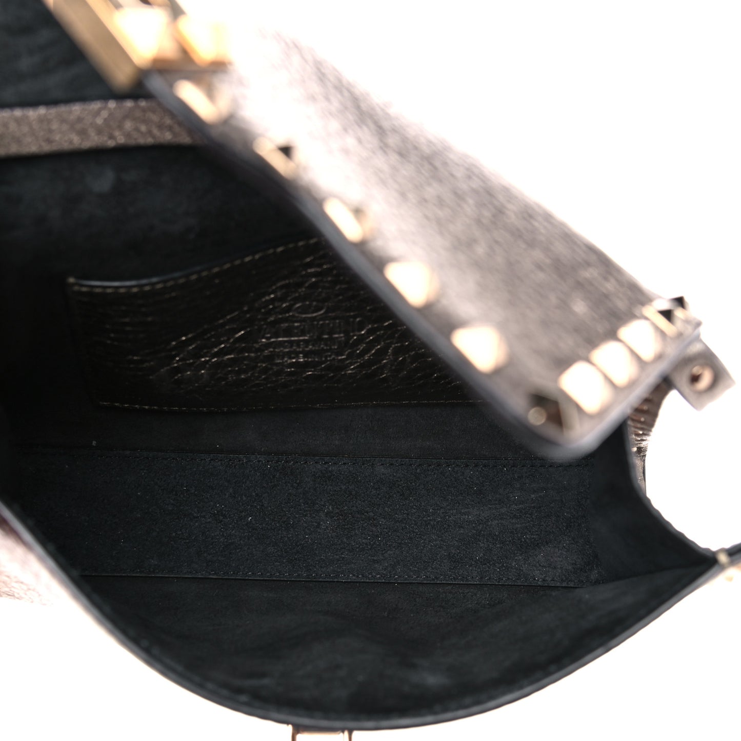 Metallic Pebbled Calfskin Medium Rockstud Flip Lock Crossbody Bag Sasso