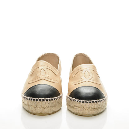 Chanel Lambskin CC Espadrilles 38 Beige Black 2 of 9