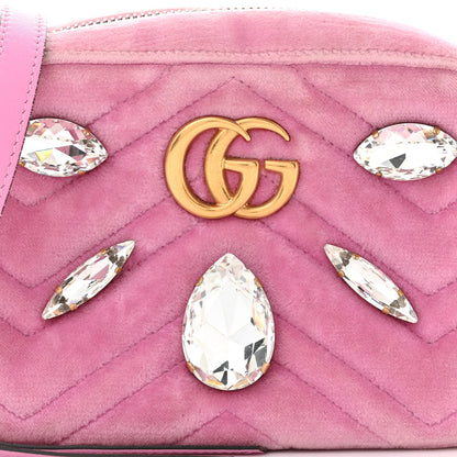 Gucci Velvet Matelasse Marquise Crystals Mini GG Marmont Chain Shoulder Bag Malva 8 of 12