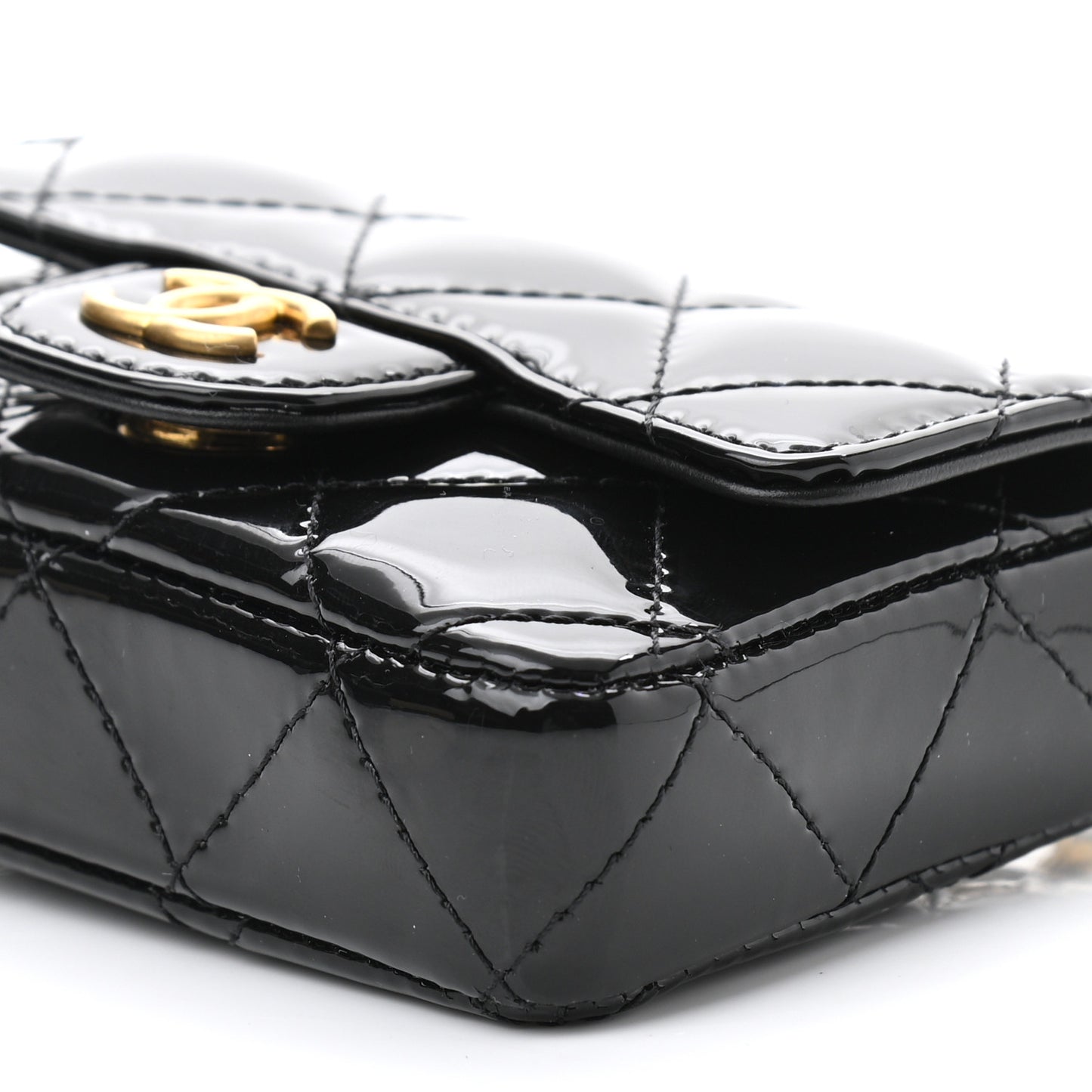 Patent Quilted Enamel Chain Mini Flap Belt Bag Black