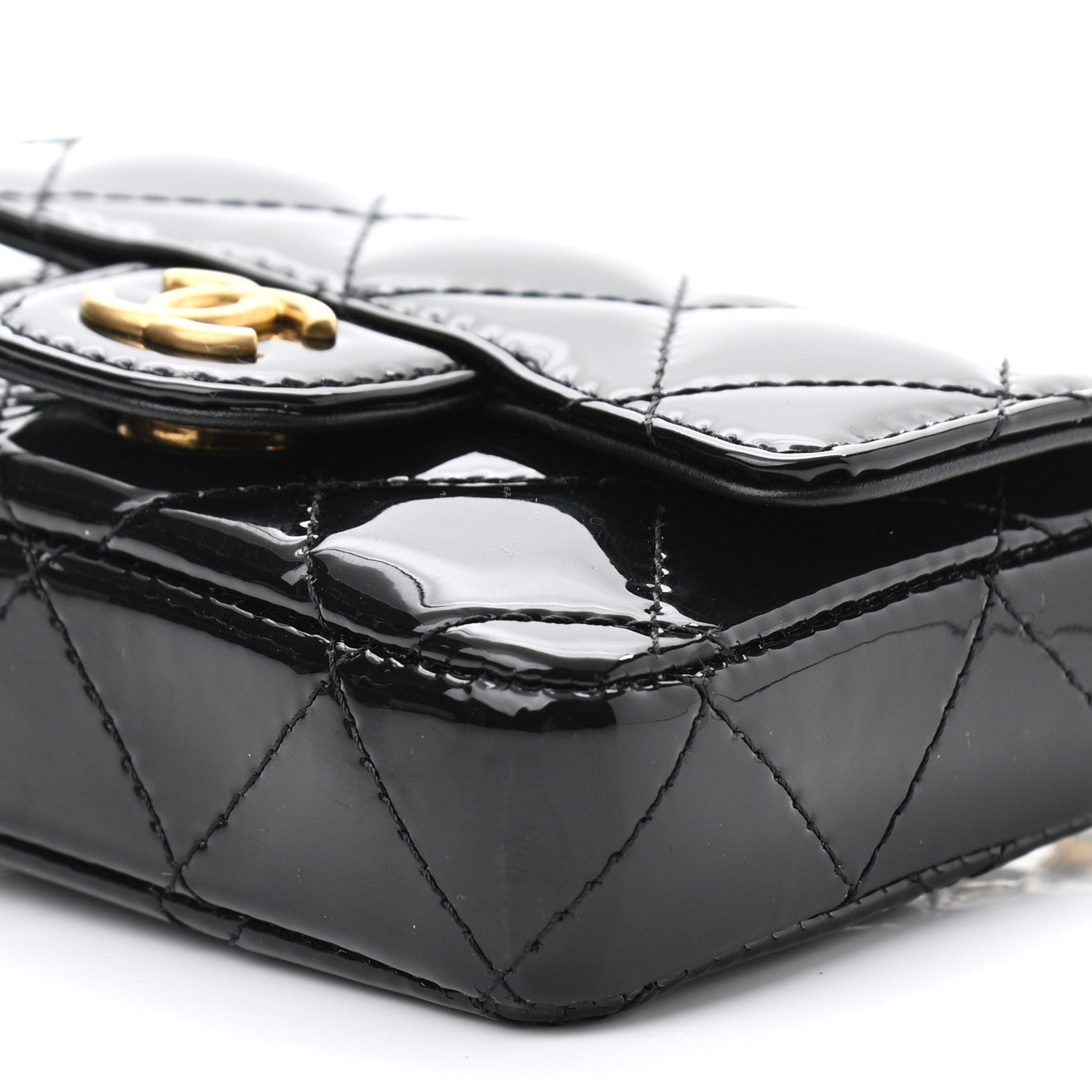 Chanel Patent Quilted Enamel Chain Mini Flap Belt Bag Black 10 of 11