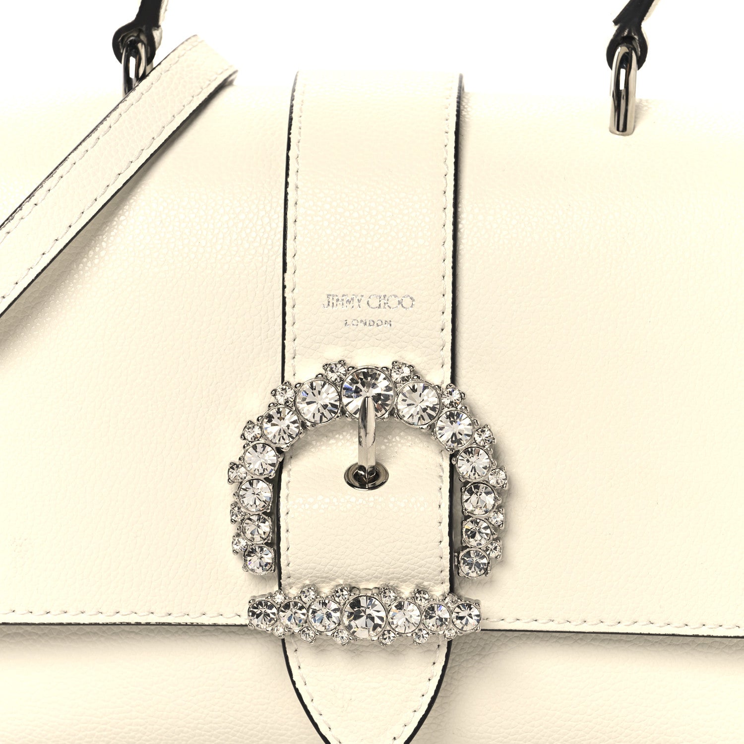Jimmy Choo Calfskin Crystal Small Cheri Top Handle Bag Milk