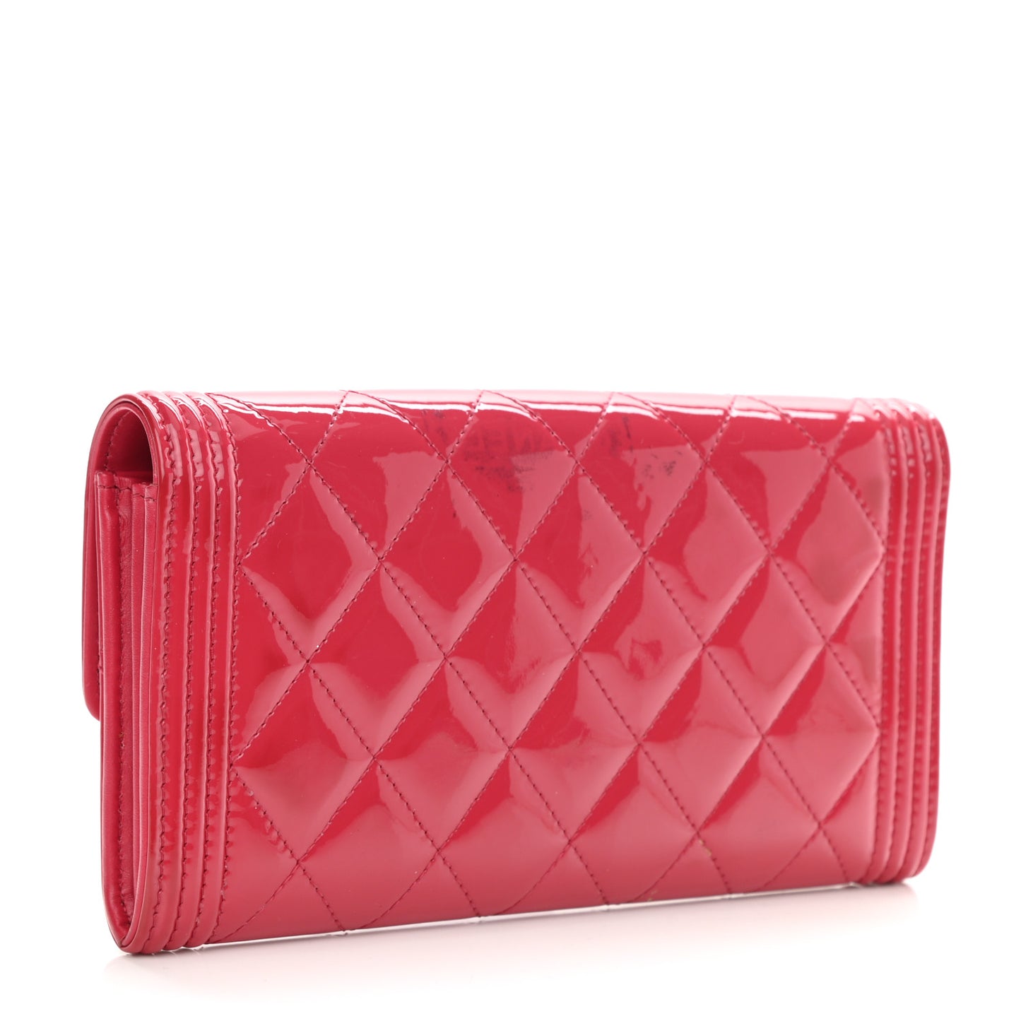 Patent Calfskin Quilted Boy Flap Wallet Pink