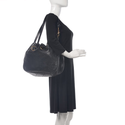 Christian Dior Lambskin Cannage Drawstring Bag Black 2 of 11