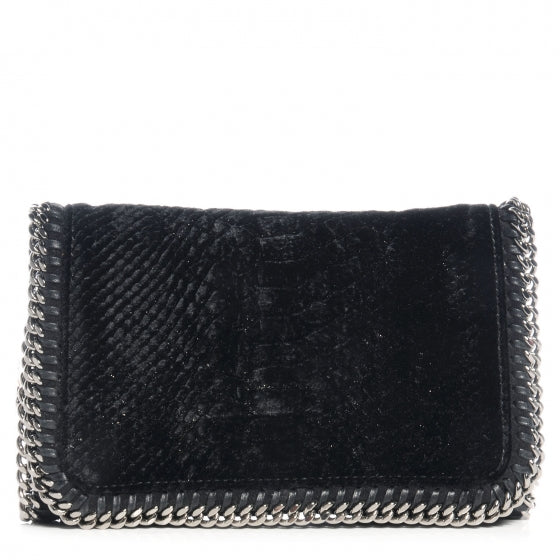Python Embossed Velvet Falabella Crossbody Black