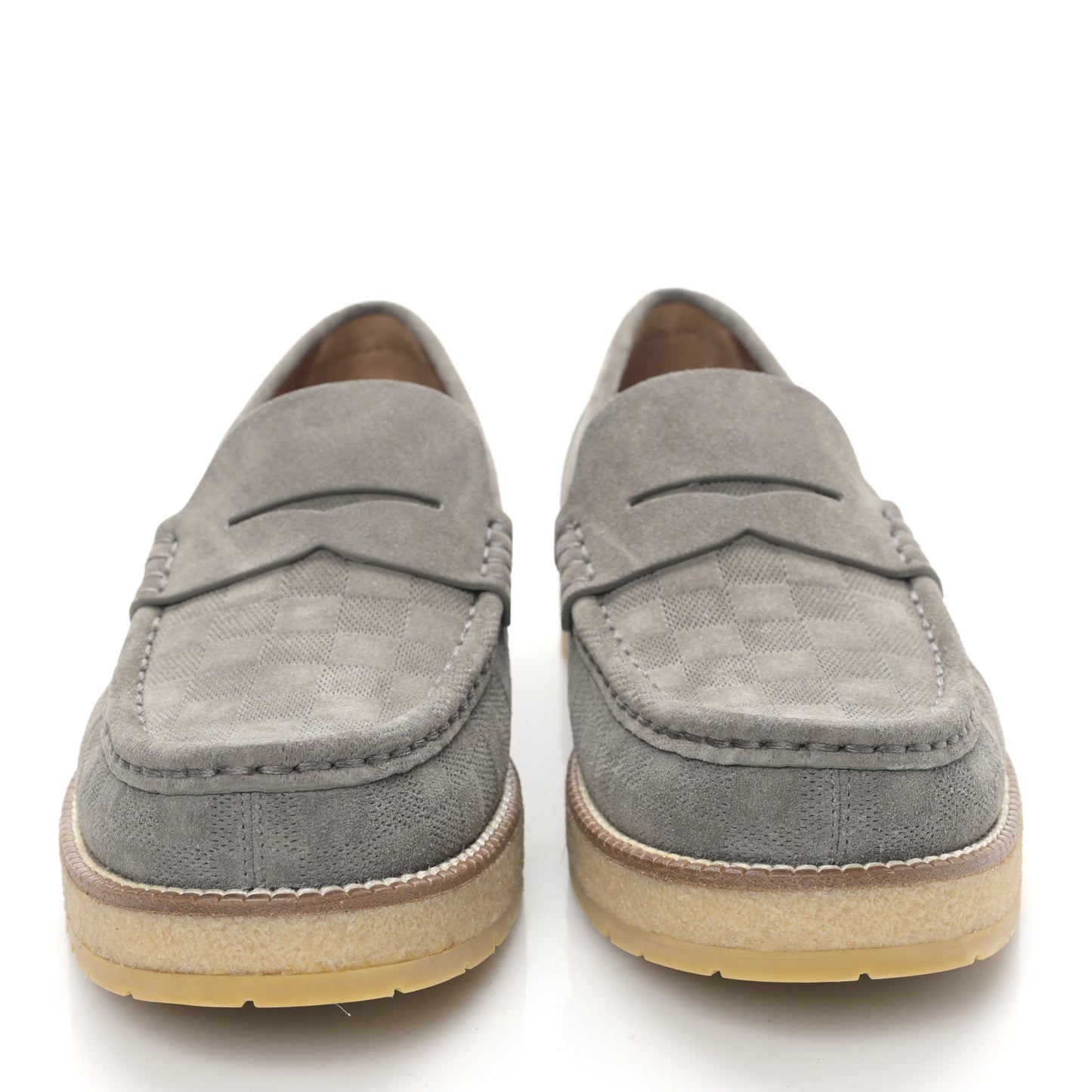 LOUIS VUITTON Suede Damier Mens Loafers 10 Grey