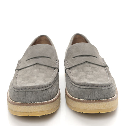 Louis Vuitton LOUIS VUITTON Suede Damier Mens Loafers 10 Grey 2 of 8