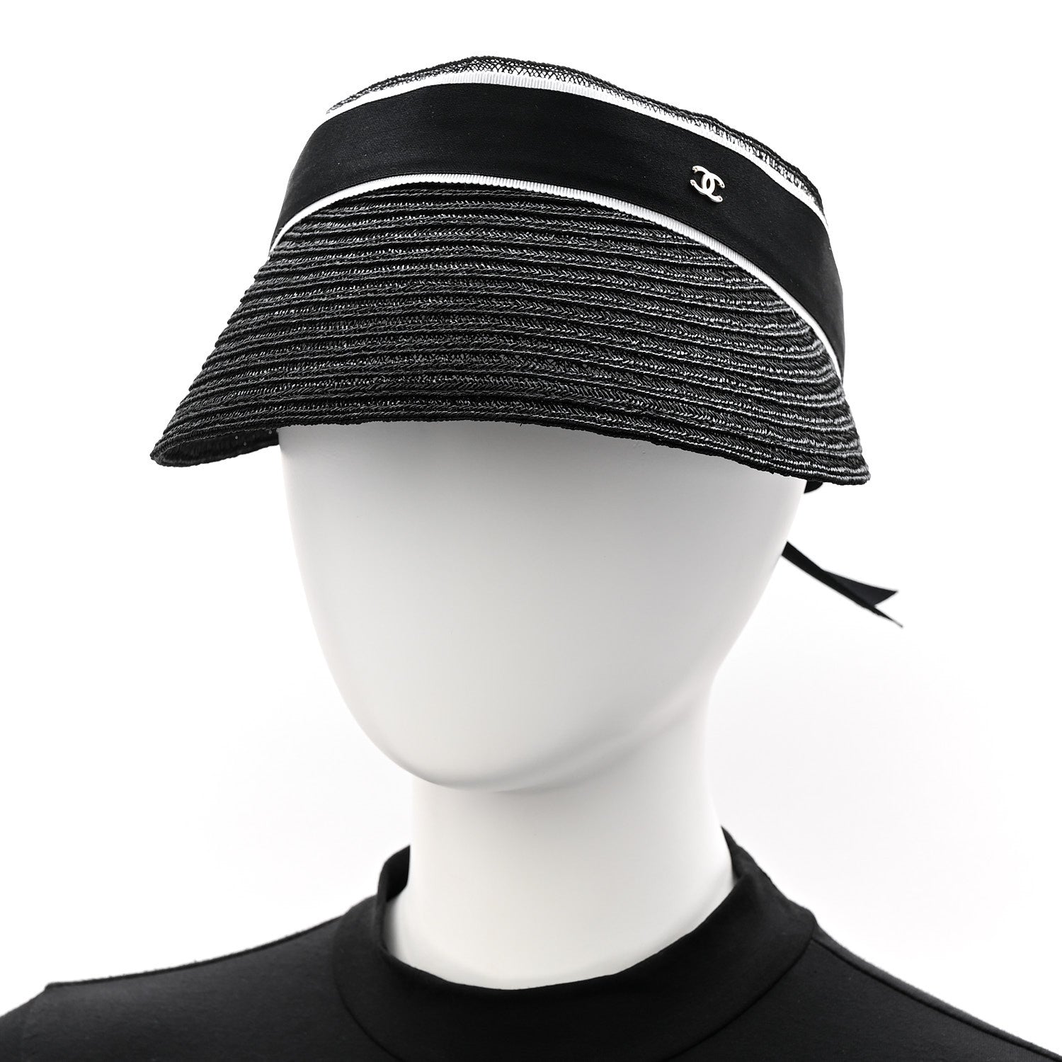 Chanel Abaca Cotton Ribbon Visor M Black 2 of 7