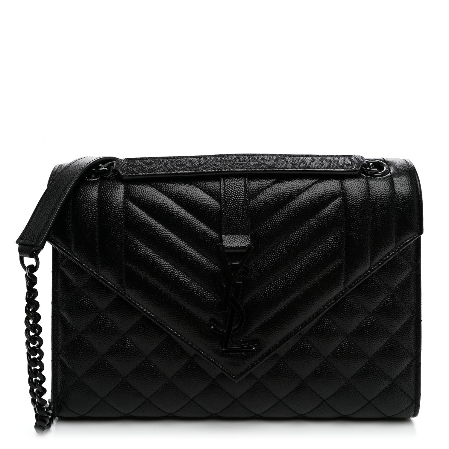 Saint Laurent Grain De Poudre Textured Mixed Matelasse Triquilt Medium Monogram Monochrome Satchel Black 1 of 9