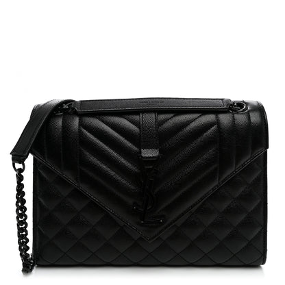 Saint Laurent Grain De Poudre Textured Mixed Matelasse Triquilt Medium Monogram Monochrome Satchel Black 1 of 9