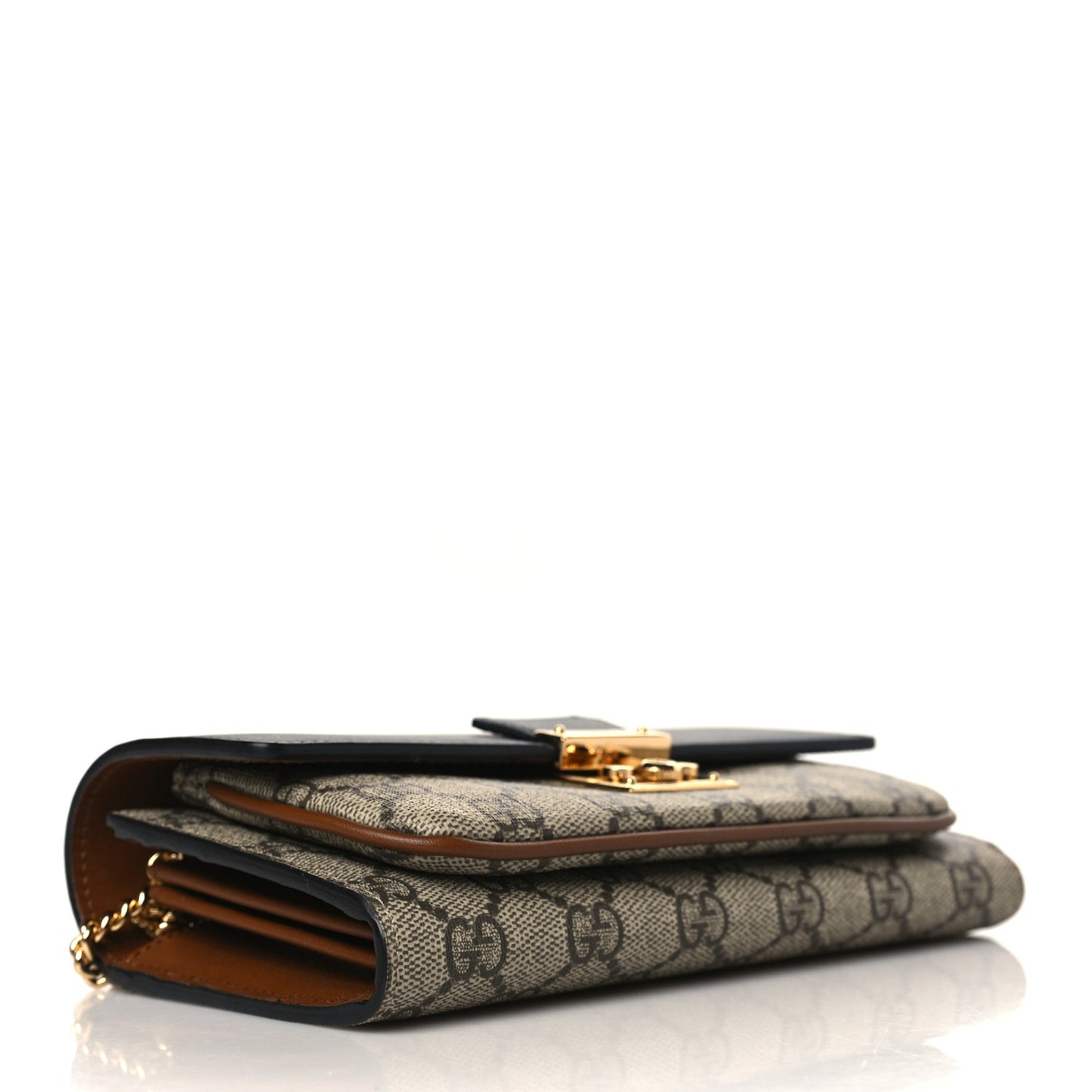 GG Supreme Monogram Calfskin Padlock Chain Wallet Beige Black Cuir
