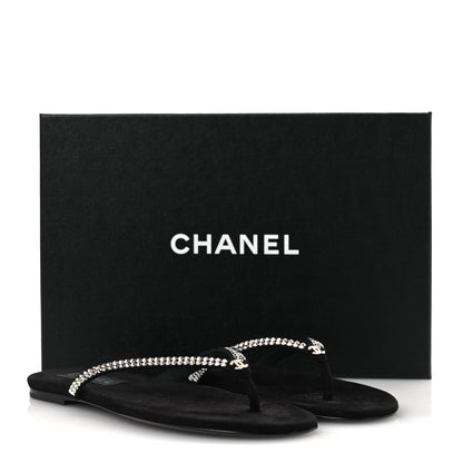 Chanel Suede Kidskin Strass CC Thong Sandals 36.5 Black 38.5 Black 11 of 11