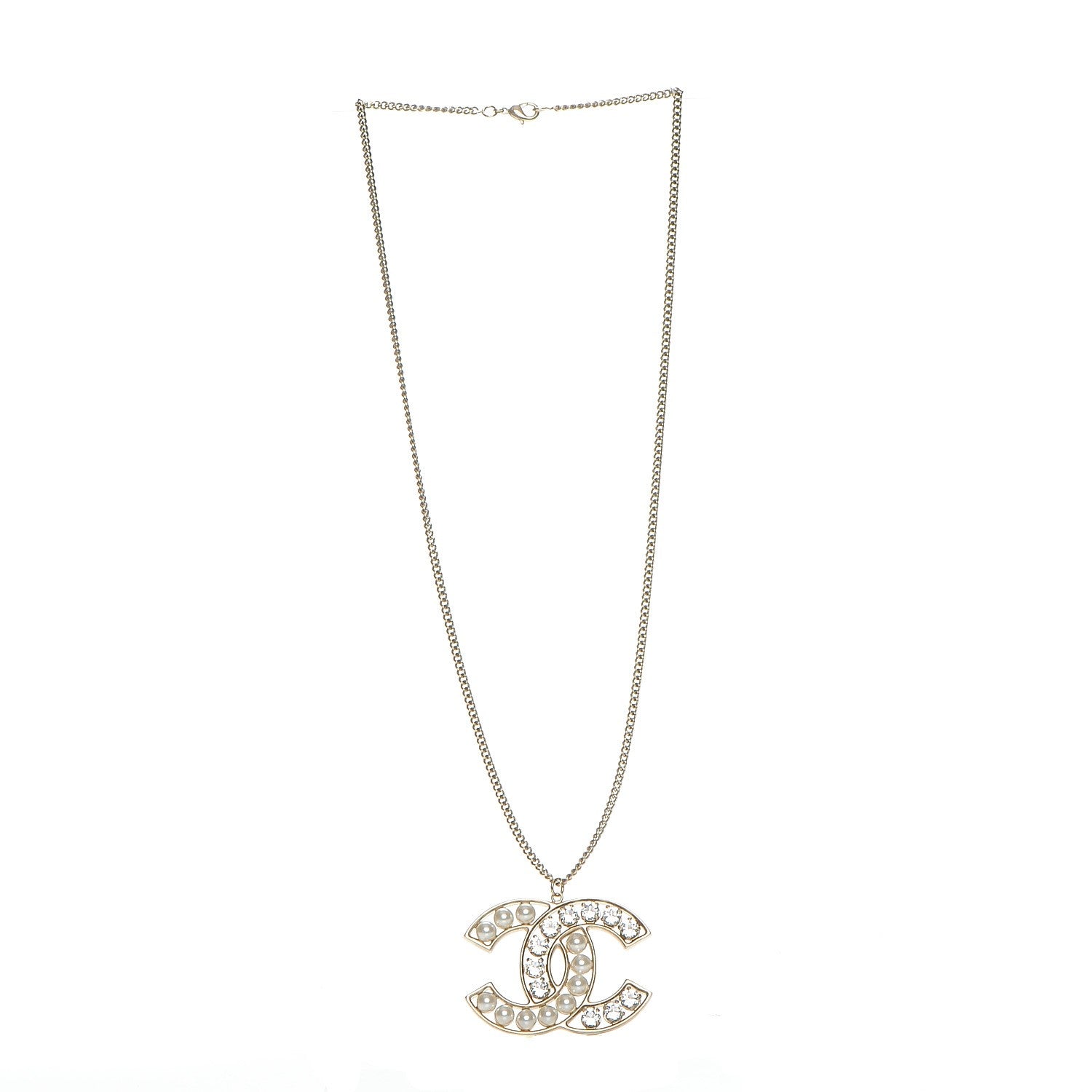 Chanel Crystal Pearl CC Pendant Necklace Gold 3 of 6