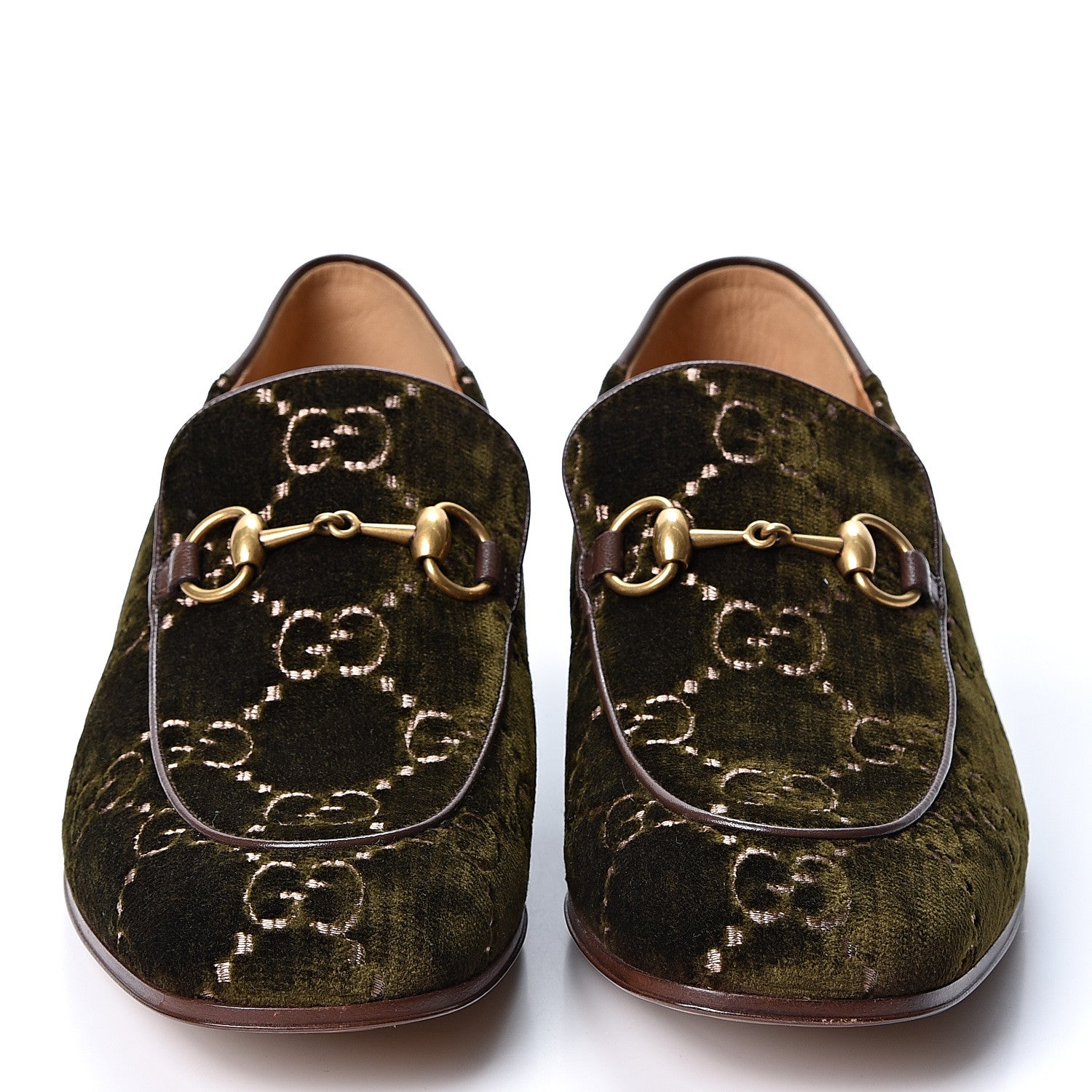 Gucci Velvet GG Monogram Mens Horsebit Loafers 8.5 Green 2 of 11