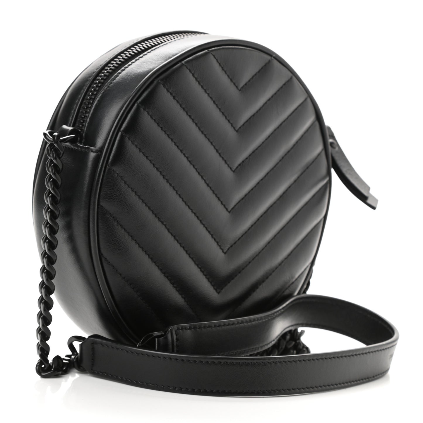 Calfskin Matelasse Chevron Round Vinyle Camera Bag Black