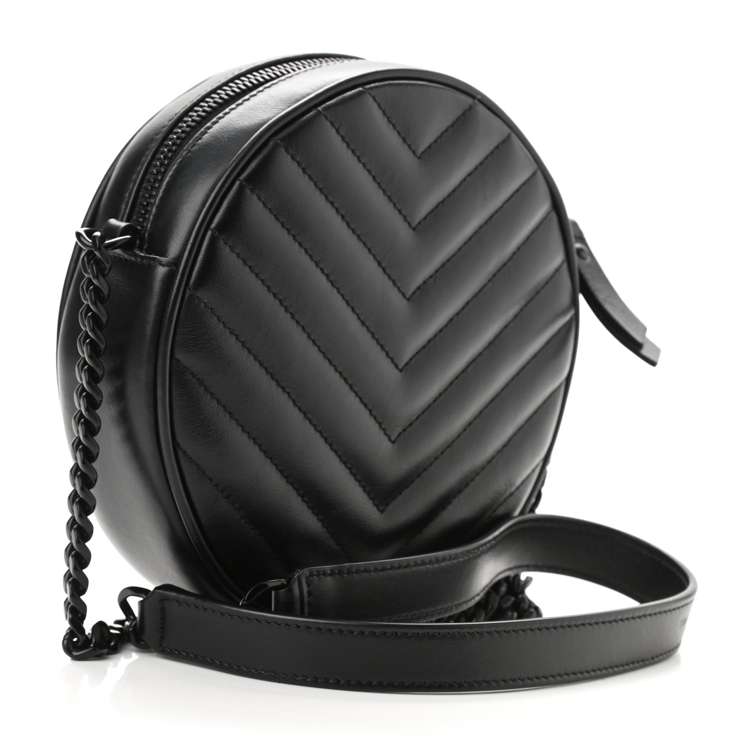 Saint Laurent Calfskin Matelasse Chevron Round Vinyle Camera Bag Black 2 of 9