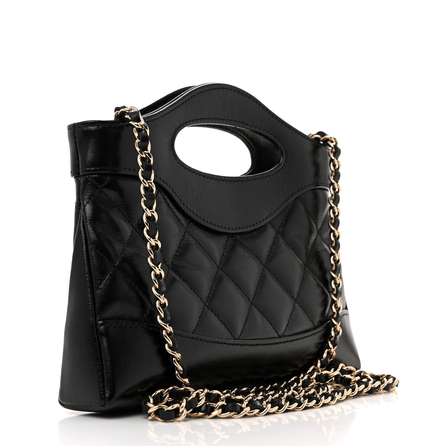 Chanel Shiny Crumpled Calfskin Quilted Nano 31 Shopping Bag Black 3 of 11