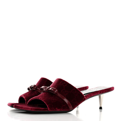 Gucci New Velvet Ashmir Regent Calfskin GG Monogram Square Toe Bow 45mm Slide Sandals 36.5 Red Grape 4 of 9